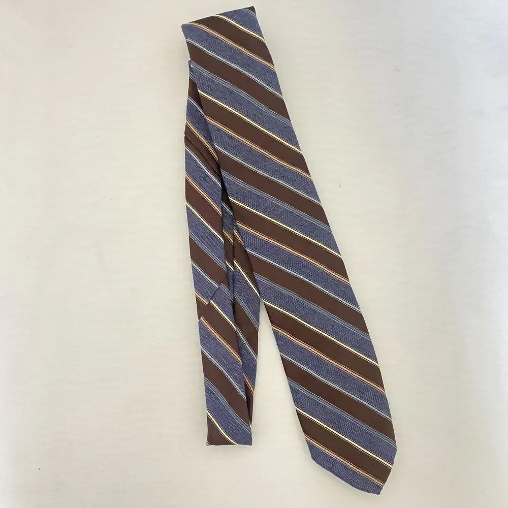 #7710 Hauline Trigere Blue and Brown Mens Striped Necktie, Tie